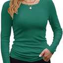 GEMBERA Womens Ribbed Long Sleeve Crewneck Casual Slim Basic Shirts Fitted Knit Tops, size large
