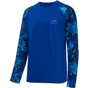 BASSDASH UPF 50 Fishing Tee for Men Camo Long Sleeve Shirt Quick Dry Sweatshirts , 4X-Large, Royal Blue/Blue Digital Camo