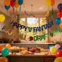 2 x Happy Fantasy Football Draft Day Banner Festive Party Hanging Decorations for Themed Birthday Party Garland Rugby Decor Flag