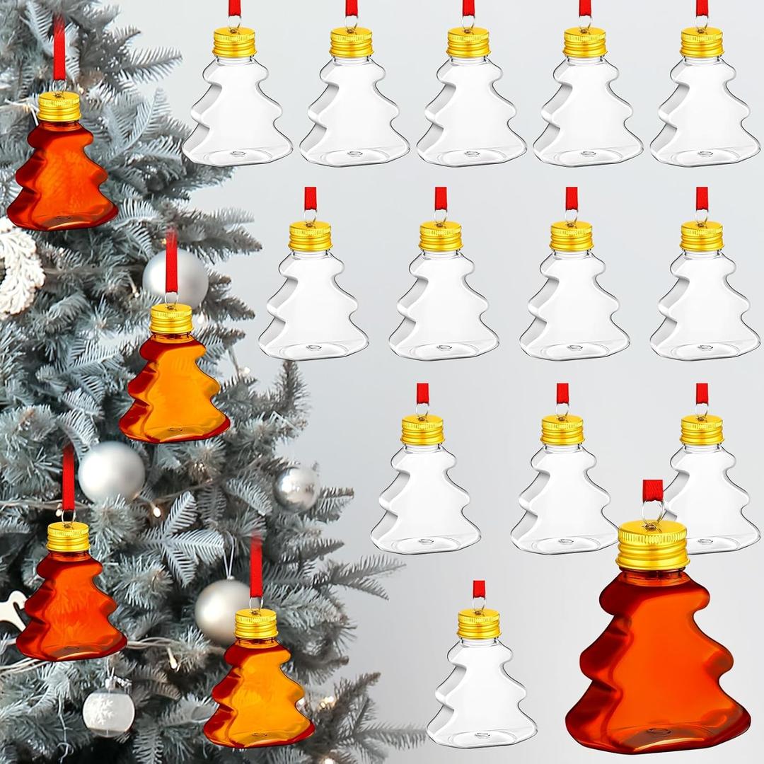 Patelai 18 Pcs Christmas Drink Balls Clear Shot Glass Ornaments Xmas Tree Fillable Ornaments Plastic Xmas Water Bottle Bulbs for Holiday Party Decorations(Christmas Tree, 50 ml)