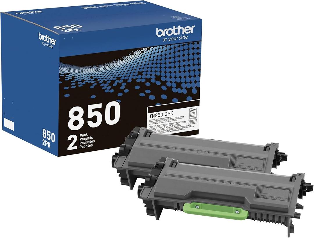 Brother Genuine High-Yield Black Toner Cartridge Twin Pack TN850 2PK, Model: TN8502PK