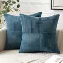 ANRODUO Pack of 2 Dusty Blue Corduroy Pillow Covers 18x18 Inch Boho Decorative Spliced Throw Pillow Covers Soft Couch Pillowcases Cross Patchwork Textured Cushion Covers for Sofa Bed Living Room Decor