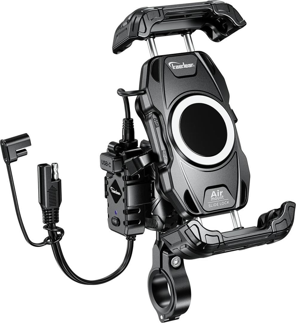 Kaedear Motorcycle Smartphone Holder, Vibration Absorption, QI, Wireless Charging, USB Powered, Waterproof, Mobile Phone Holder, Vibration Absorption, Mount, Air Mount, KDR-M28A