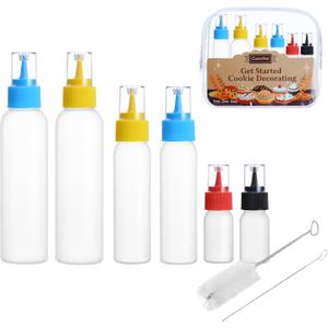 Cookie Icing Bottles, 6 Squeeze Applicator Bottles, 2 each (1, 2 and 4 ounces), Royal Icing Tools, Cake Sugar Cookie Decorating Supplies, Food Coloring, Frosting, Pancake Arts and Crafts Kit