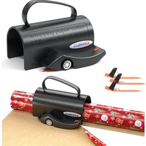 Wrapping Paper Cutter with Handle Gift Wrap Cutter for Christmas Paper Rolls, 3 Replaceable Blades for Smooth & Straight Cuts, Easy Paper Cutting Tool for Holidays