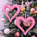 Syhood 2 Pcs 10'' Large Valentine's Day Heart Tree Ornaments 3D Heart Valentine Ornaments Glitter Tree Decor Wreath for Front Door Wall Mantel Party Decor (Pink)