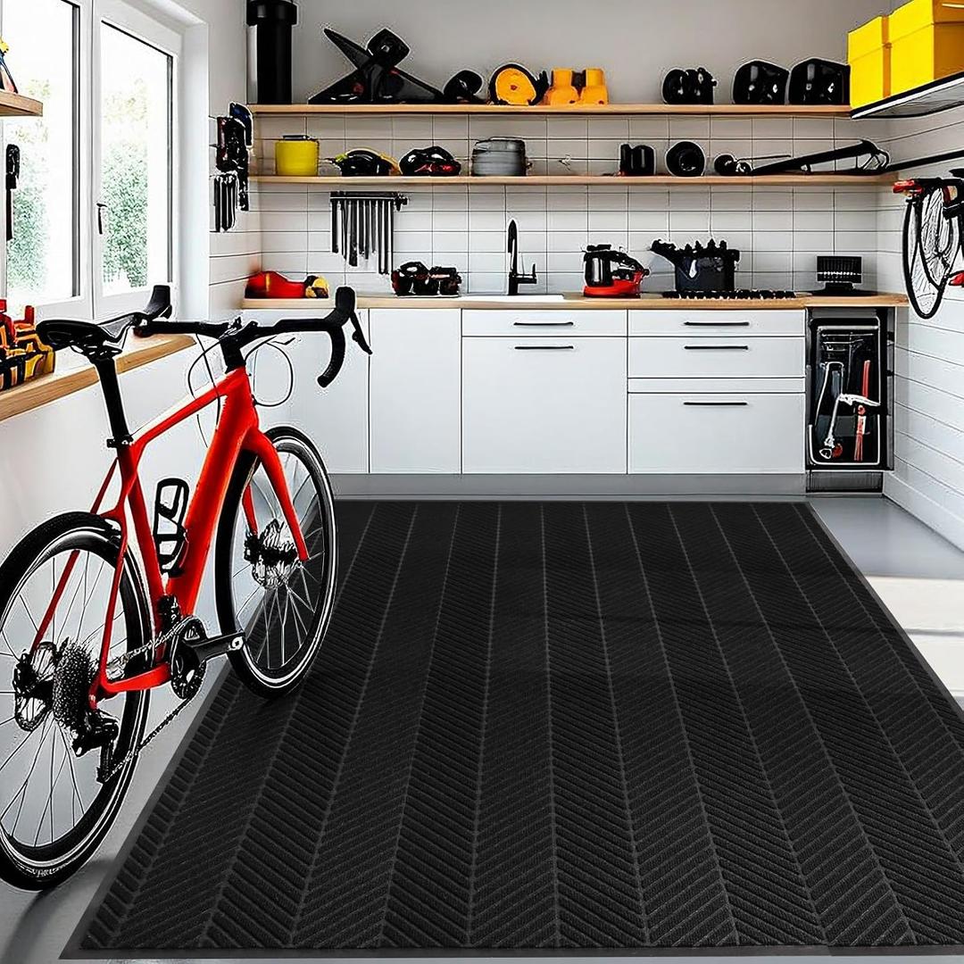 4 x 10 Heavy Duty Front Door Mat Indoor Outdoor Entrance, Easy Clean | Non-Slip, All Weather, No Curling Waterproof Commercial Floor Mat for Entryway, Vinyl Welcome Mat Black
