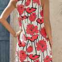 Wenrine Womens Summer Dresses Casual Floral V Neck Sleeveless Loose Boho Beach Tank Dress Sundress with Pockets (Medium, Red)