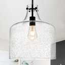 12" Farmhouse Seeded Glass Pendant Light, Black Hanging Light, 12" x 16"