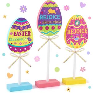 3 PCS Colorful Easter Table Decorations Easter Decorations for Home Religious Decorations Spring Decorations for Home Wooden Easter Eggs for Easter Day Home Farmhouse Kitchen Decorations