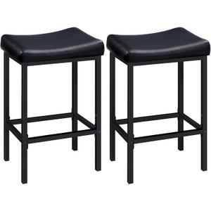 HOOBRO Bar Stools, Set of 2 Bar Chairs, Counter Height Stools, Saddle Barstools with Curved Surface, 24.8 Inches, 2.4" Thick Upholstery, for Kitchen, Dining Room, Cafe Black BB10BY01
