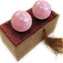 1.4" Rose Quartz Baoding Balls Small Pink Crystal Healing Stress Balls, Hand Balls for Hand Therapy, Stress Relief and Fingers and Wrist Exercise Balls with Carry Pouch (Box-Packed) M27