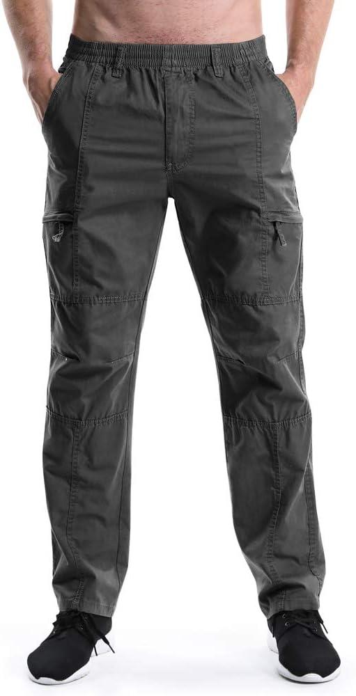 OCHENTA Men's Lightweight Casual Pants Elastic Waist Pull On Work Travel Slacks (34, 2 Dark Grey)