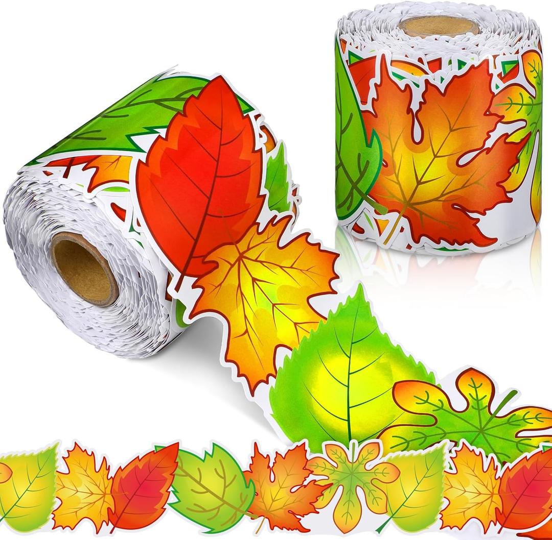 Spiareal 68.9 Feet Autumn Leaves Border Bulletin Board Border Flower Beach Sun Eucalyptus Paw Flag Hat Balloon Sailboat for Classroom Boards Wall Decor