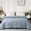 2026 Premium Upgraded Non-Vacuum Bed Quilt All Seasons 100% Cotton Filled Comforter - Reversible Lightweight Soft Breathable Fluffy (Grey Blue, Full/Queen)