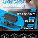 65W 45W Laptop Charger Compatible with Acer Aspire 3 5 Series A315 A515 A315-24P A315-59 A515-46 A515-45 N20C5 N15Q9 A315-24P-R7VH AG15-31P-3947 A315-23 A514-54 A515-56
