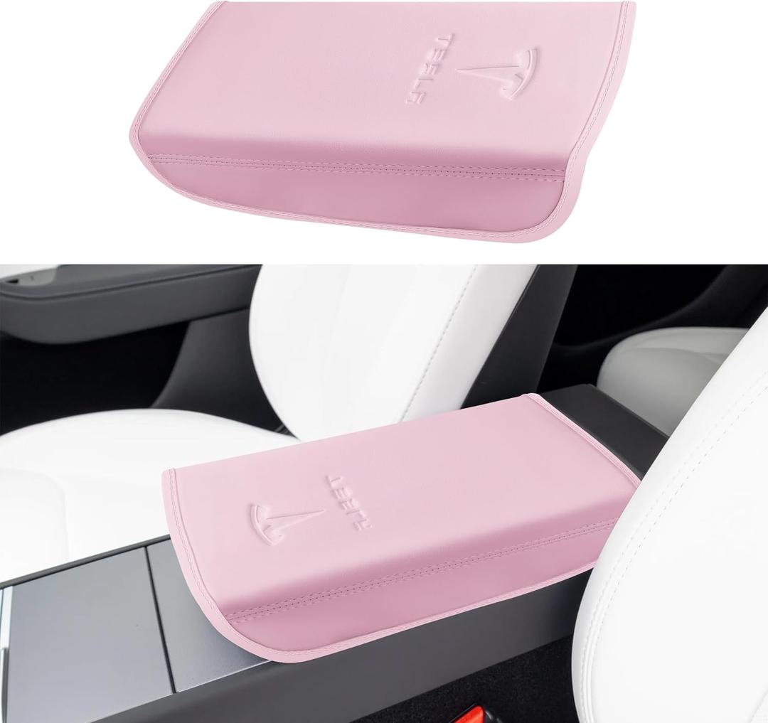 Center Console Leather Armrest Cover Designed for Tesla Model 3 Highland 2024-2027/Model Y Juniper 2025-2027 Refresh,Center Console Accessories for Model 3/Y Interior Accessories 2026 Pink