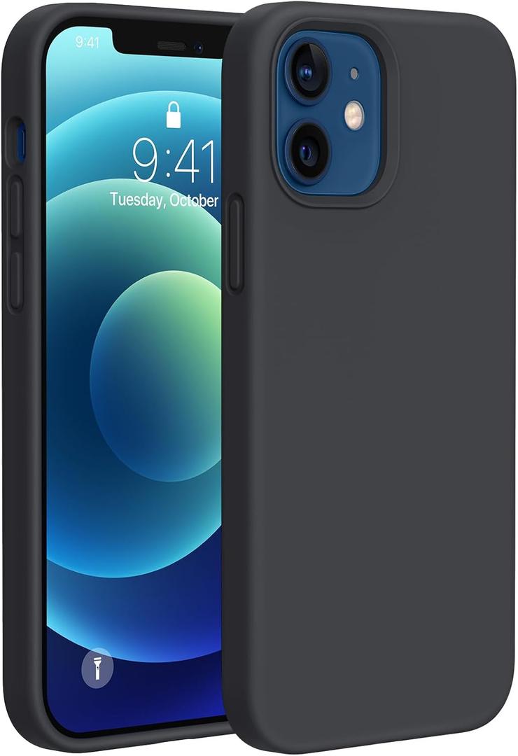 Miracase Compatible with iPhone 12 Case and iPhone 12 Pro Case, Liquid Silicone Gel Rubber Full Body Protection Shockproof Drop Protection Phone Case for iPhone 12/12 Pro 6.1 inch, Black