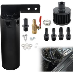 750ML Oil Catch Can Kit, Universal 2-port Baffled Oil Catch Can Reservoir Tank with Breather Filter and Drain ValveBlack