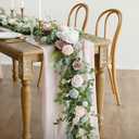 Ling's moment Flower Garland - 6FT Eucalyptus & Rose - Sweetheart Table Decor for Wedding Reception, Artificial Floral Garland for Mantle, Thanksgiving, Christmas Decoration, Blush Powder Blue