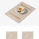 Faux Leather Placemats, Grey Thick PU Leather Rectangular Shape Table Mats, Wipeable Easy to Clean Stain Resistant Heat Resistant Waterproof Place Mats for Kitchen Coffee Dining Room Table Set of 6 (Beige)