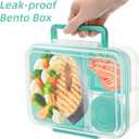 2 Pack Bento Box with Handle, 56Oz Leak-proof Lunch Container for Kids, 3 Compartments Salad Dressing Box with Sauce Cup, Meal Prep Container with 2 Removable Tray, Microwave&Dishwasher Safe