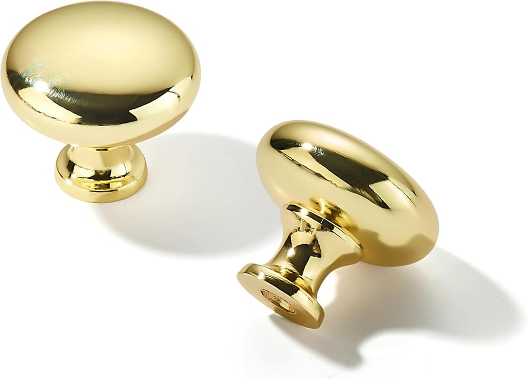 khtumeware 10 Pack 1-1/ 4 inch(32mm) Polished Brass Cabinet Knobs Dresser Knobs Round Unlacquered Brass Drawer Knobs Kitchen Cabinet Hardware Zinc Knobs for Dresser Drawers