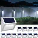 JSOT Outdoor Fence Lights,12 Pack Solar Powered Deck Lights Waterproof Stairs Light Stainless Steel Security Wall Lamps for Step Walkway Patio Garden Pathway - Cool White