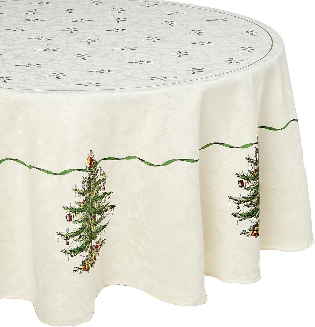 Spode - Tablecloth, Holiday Kitchen Accessories, Holiday Home Decor (Spode Christmas Tree Collection, 70" Round)