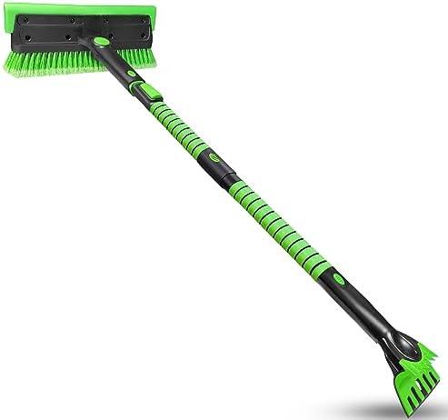 SEAAES 51 Inch Heavy Duty Snow Brush for Trucks, Stable Design Long Handle Extendable Snow Broom for SUV, Windshield Ice Scraper with Foam Grip for Car Automobile Vehicle Window - Green : Automotive