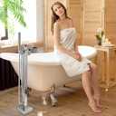 Waterfall Freestanding Bathtub Faucet, Floor Mount Bathroom Tub Filler Shower Faucets with Handheld Sprayer, Chrome