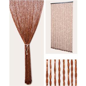 52 Strands Beaded Curtain for Doorways -35.4"x79"- Handmade Natural Beaded CurtainsBoho Doorway Wood and Bamboo Bead Curtain-As Insect Screen/Room Divider-Brown