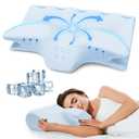 Cervical Pillow for Neck Pain Relief, Cooling Contour Memory Foam Pillows Support Odorless Ergonomic Neck Pillow Adjustable Orthopedic Bed Pillow for Side Back Stomach Sleeper with Pillowcase,Blue