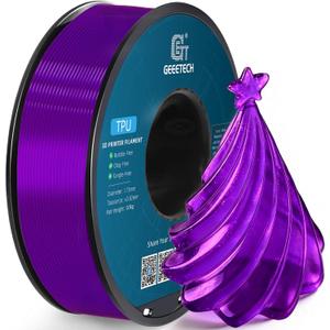 Geeetech TPU Filament 1.75mm, Shore 95A Flexible 3D Printer Filament with High Elasticity, 1KG (2.2lbs) Spool, Dimensional Accuracy 0.03mm, Fits Most FDM Printers (Clear Purple)