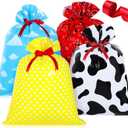 Shappy 4 Pcs Large Blue Sky and White Cloud Wrapping Gift Sack Cartoon Story Mix Color Sack Bag Party Supply 36 x 48 in Present Plastic Bag with 1 Roll 16 Feet Ribbon Cow Inspired Party Birthday Decor
