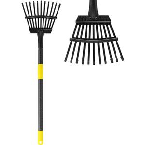 Garden Leaf Rake for Lawns, Adjustable Shrub Rake for Leaves Steel Handle 30-58", 11 Metal Tines 9" Wide Adult Kids Yard Small Metal Rake for Camping Debris Flower Beds