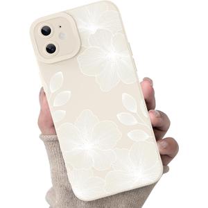 for iPhone 12 Case, Cute Floral Flower Pattern Print Design Soft TPU Full Camera Lens Anti-Drop Anti-Scratch Shockproof Protective Slim Phone Cover for Women Girls - White