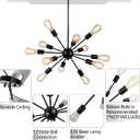 LIGHTDAMY Sputnik Chandeliers Black, Modern 12-Light Farmhouse Pendant Light Mid Century Lighting Vintage Industrial Ceiling Hanging for Living Dining Room, Bedroom, Kitchen Island, Foyer