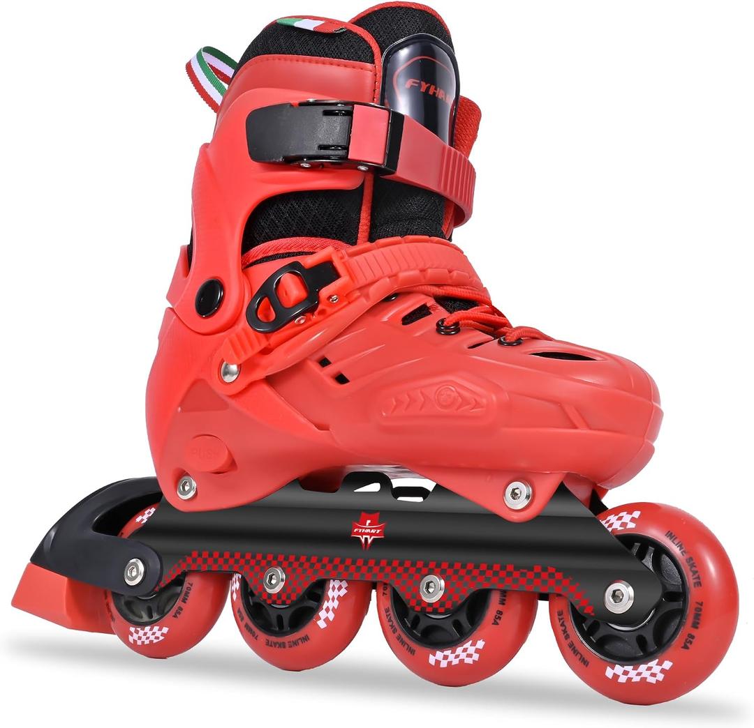 FYHART Adjustable Kids Inline Skates for Girls Boys with 8 Wheels, Kids Inline Roller Skates Blades for Youth Children Beginners Big Kids for Indoor Outdoor Playing (Red & Black, Small)