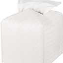Tissue Box Cover PU Leather Tissue Holder Square Facial Tissue Case Facial Paper Organizer Dispenser for Bathroom, Vanity Countertop, Tabletop, Car, White