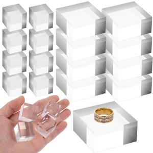 DIVINA VITAE 16 Pcs Acrylic Blocks for Display Acrylic Cubes Clear Base Stand Square Display Block Polished Jewelry Stand Ring Showcase Holder Base(2 x 2 x 1 Inch, 1 x 1 x 1 Inch)