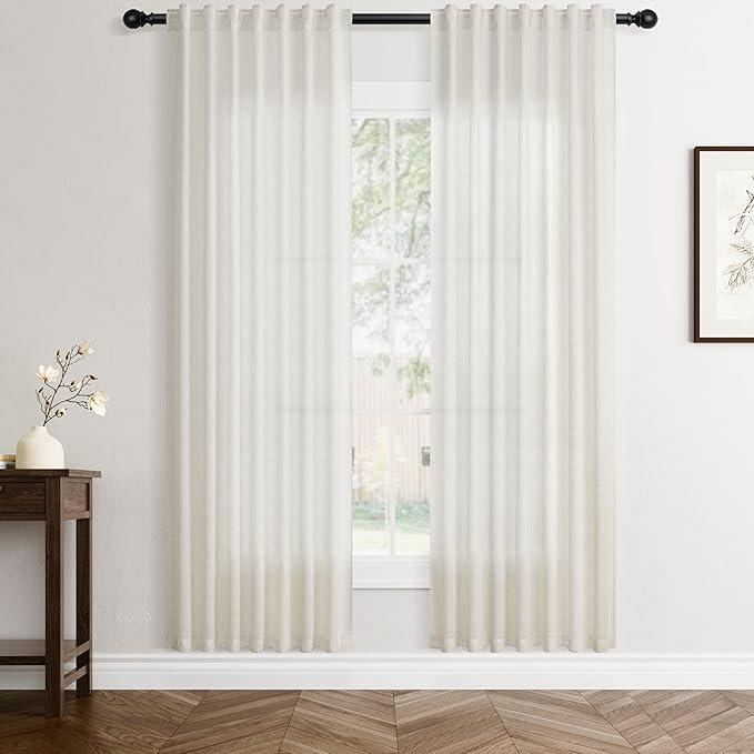Cream Natural Linen Curtains 78 inch Length 2 Panels Set Boho Farmhouse Living Room Drapes Light Filtering Rod Pocket Back Tab Privacy Semi Sheer Curtains 78 inches Long Ivory Colored