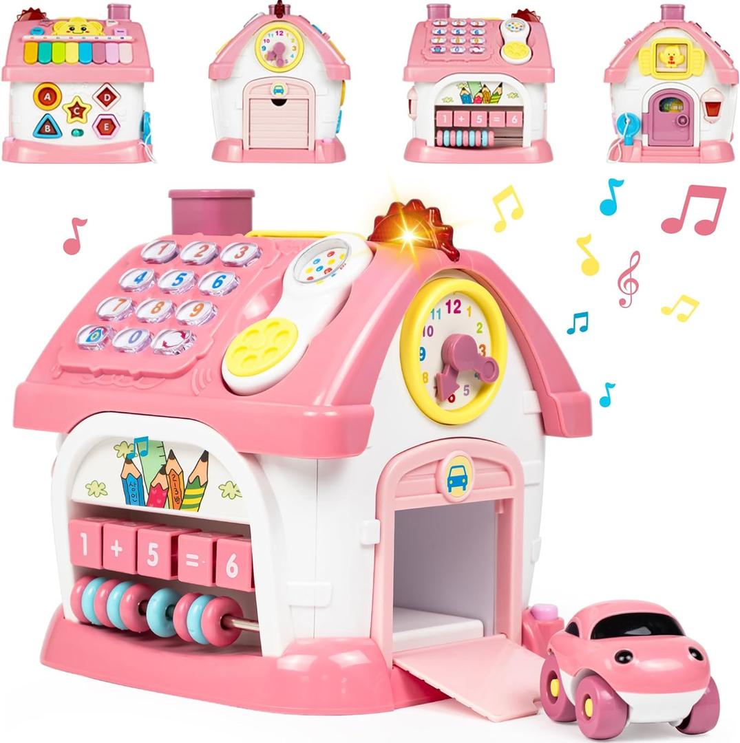 Marstone Toddler Toys for 1 2 Year Old Girl Gifts, First 1st Birthday Gifts for Girls and Boys, 8-in-1 Musical Learning House Montessori Baby Toys 6-12 12-18 Months, Educational Toddler for Ages 0-2 (Pink)