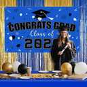 6 Pcs 2026 Graduation Blue Gold Decorations Set, Include 3 Graduation Tablecloths 1 Class of 2026 Banner 2 Foil Fringe Curtain Backdrops for College High Middle School Senior 2026 Party Supplies
