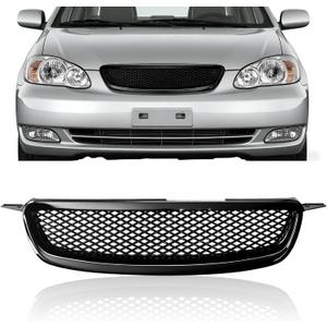 Glossy Black Front Grille Compatible with 2003-2008 Toyota Corolla CE LE XRS 4-Door Hood Mesh Grille, Upgraded Version ABS Plastic Front Bumper Grill, Direct Replacement
