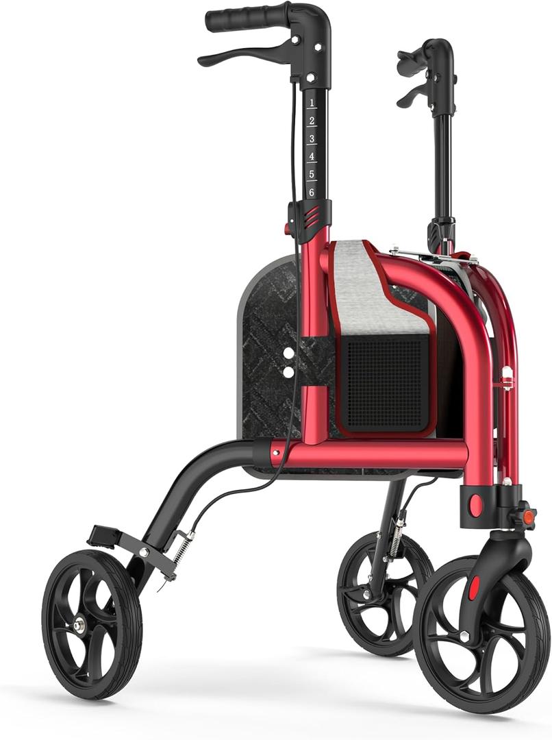 3 Wheel Walkers for Seniors, Narrow Foldable Wheeled Rollator Walker, Lightweight Three Wheels Rolling Walker, 350lbs Capacity, Height Adjustable Rollator for Elderly, Aluminum Alloy