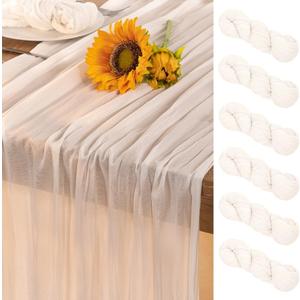 Ivory White Cheesecloth Table Runner 6 Pack Summer Sheer White Cheese Cloth Table Runners Boho Gauze 120 Inches Summer Table Decorations for Weddings Bridal Baby Shower Decor Birthday Party