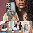 for Samsung Galaxy S23 Ultra Case with Magnetic Invisible Ring Stand, Compatible with MagSafe, Military Drop Protection Translucent Matte S23 Ultra Phone Case for Men and Women, Green