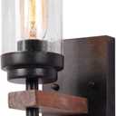 Rustic Wood Wall Sconce with Seeded Glass Shade, Vintage Industrial Hardwire Bathroom Light Log Cabin Home Retro Edison Wall Light Fixtures 1-Light, Black (17804)