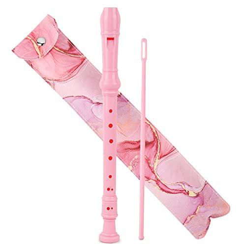 Jasenna Recorder Instrument for Beginner Adults,8-Hole Soprano Descant Recorder Music Flute with with Cleaning Rod & Leather Case For Home Entertainment(2-Pink Splash-ink）